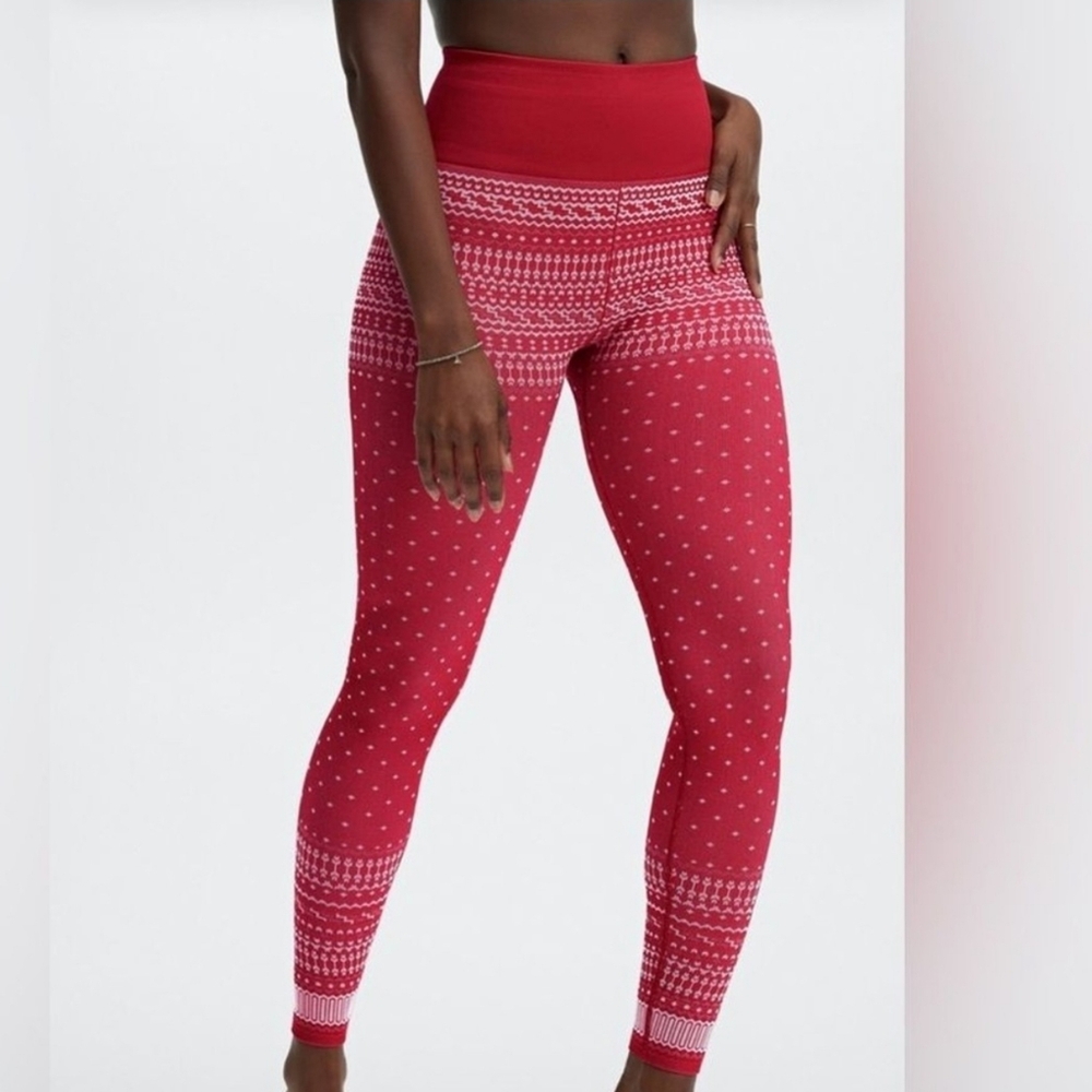 Fabletics High-Waisted Seamless Fair Isle Leggings Red Medium